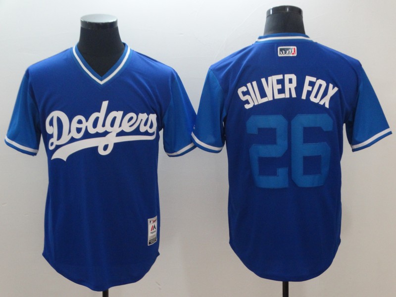 2018 Men Los Angeles Dodgers #26 Silver Fox blue New Rush MLB jerseys->los angeles dodgers->MLB Jersey